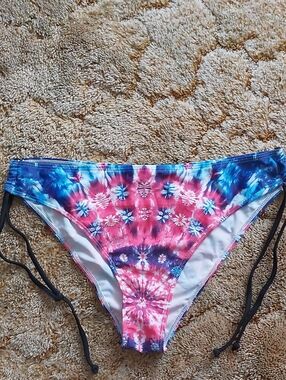 Vibrant Tie Dye Side Tie Bikini Bottom Pink Blue Purple XL
